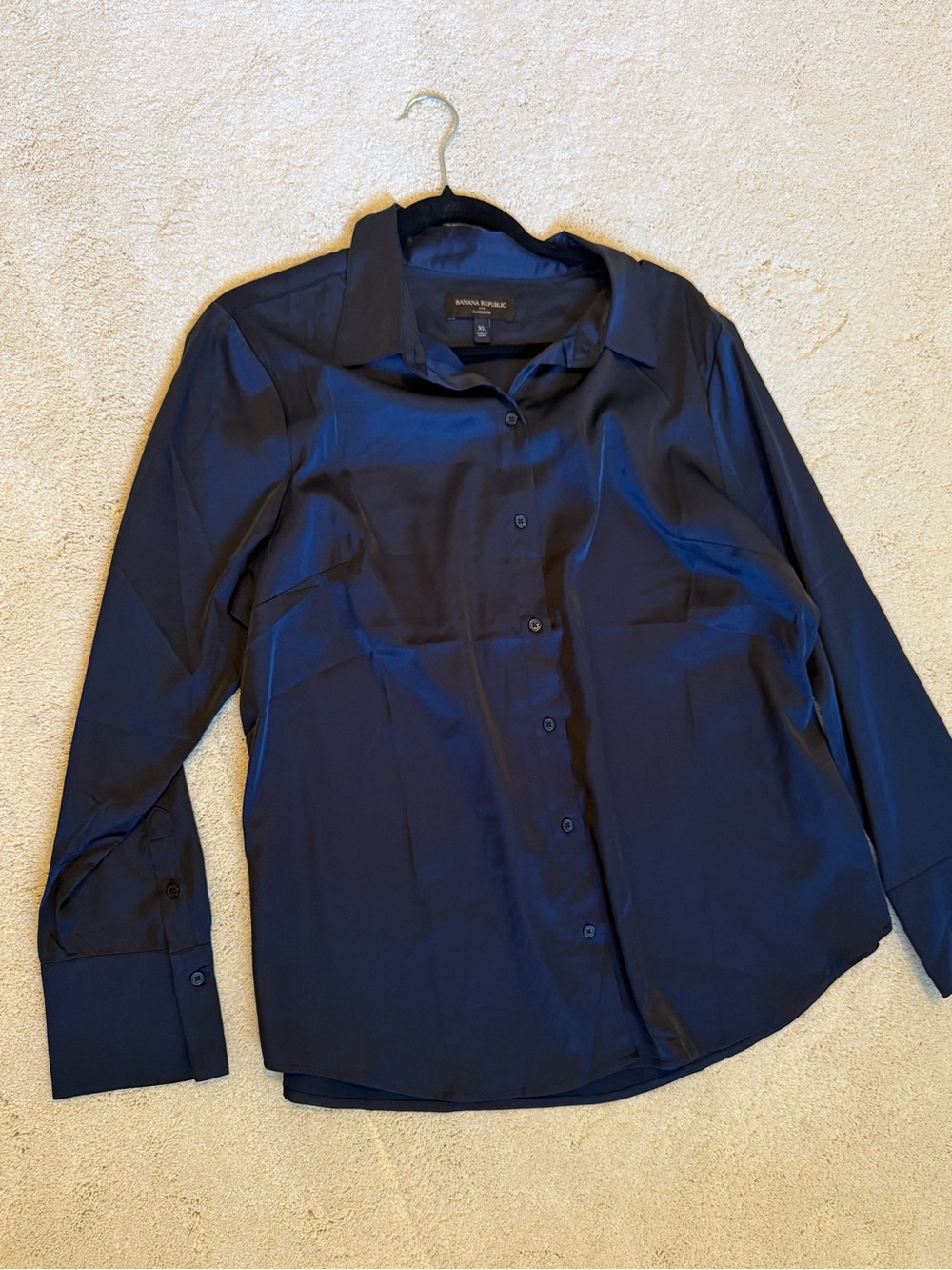 Banana Republic Navy Satin Button Front Shirt